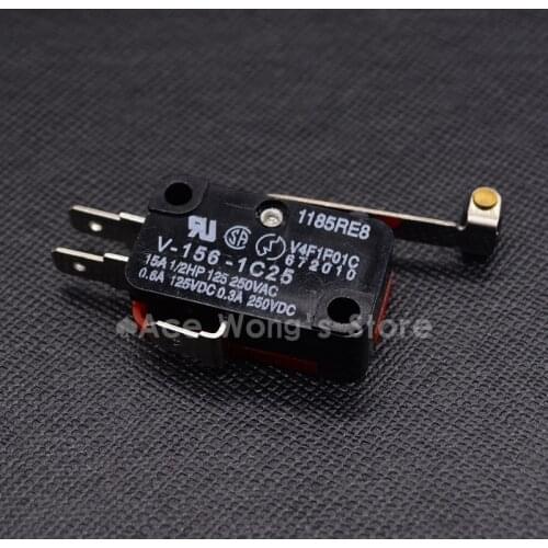 10Pcs/lot Microswitch Long Lever AC 250V 15A V-156-1C25 SPDT Roller Lever Micro Switch