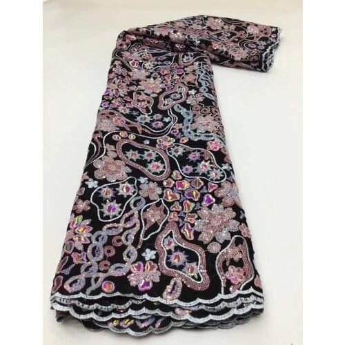 Nigeria Gem Lace Fabric 2021 High Quality Sequins French Velvet Lace Fabric Embroidered Tulle African Lace Fabric D4509