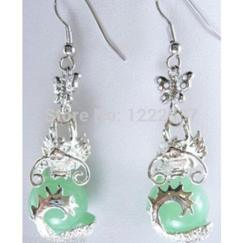 Free Shipping NEW Jewelry tibetan green jade & dragon Earring