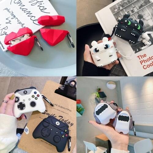 New 3D shark Diamond Lovely Heart Bluetooth Headset Silicone Case for Apple Airpods 2 1 Wireless Charging Cover for Airpods Pro