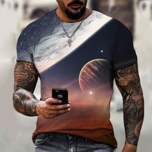 New super large casual street mens 3D printing T-shirt cool fantasy starry sky pattern top hip-hop novelty popular round neck T