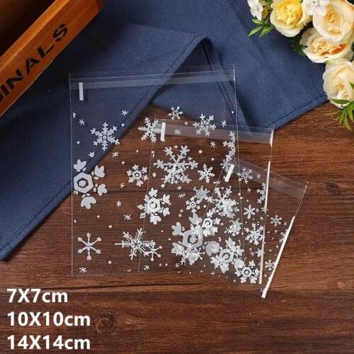 3 sizes 100pcs Plastic Cookie Bags Transparent Snowflake Cookie Bag Christmas Cake Candy Macaron Packaging Bag