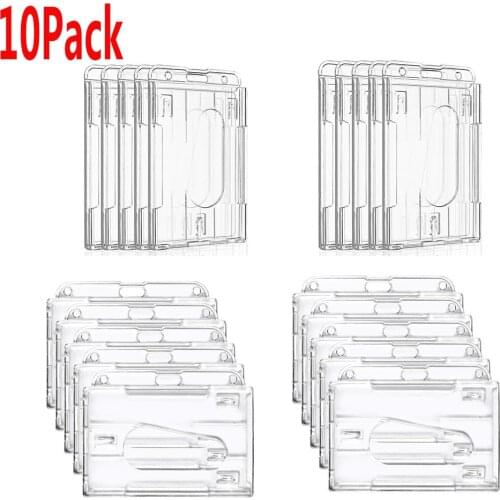 10Pcs Heavy Duty ID Badge Holder Hard Plastic Horizontal & Vertical Clear Holder with Thumb Slots 2-3 ID Card Holder Card Cover