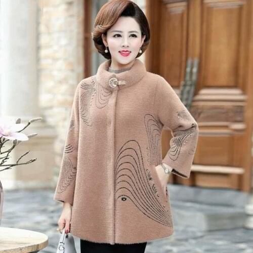 Plus Size Cardigan Middle-aged Women Coat Winter Korean Elegant Mother Wear Imitation Mink Velvet Stand Collar Jacket X290