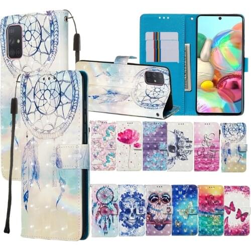 Luxury Leather 3D Patterned Flip Wallet Phone Case Cover sfor Samsung A51 M30S A71 S20 A21 A41 Note 10 Lite Magnetic Clip Coque