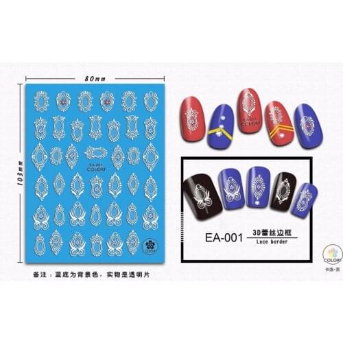 UPRETTEGO SELF ADHESIVE 3D NAIL ART CAMEO RELIEF GRADIENT NAIL SLIDER STICKER ROSE CHAIN MIRROR LACE BUTTERFLY FRAME EA01-06