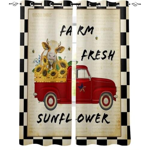 Plaid Truck Cow Sunflower Blackout Curtains For Living Room Bedroom Printed Window Treatment Drapes Home Decor