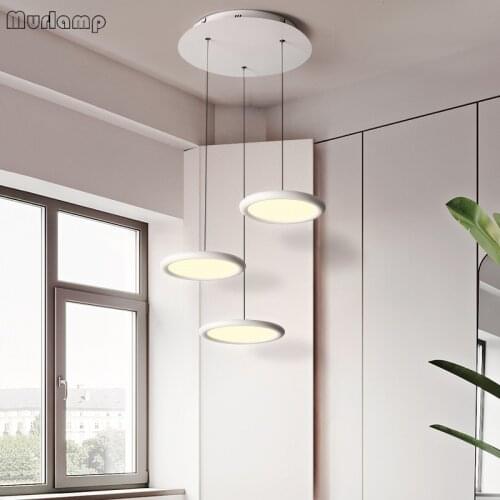 Modern LED white black round chandelier living room dining room chandelier kitchen bar lamp dimming 3-head ceiling chandelier