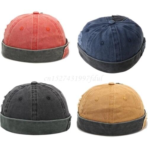 Unisex Retro Patch Washed Distressed Hole Beanie Cap Brimless Docker Sailor Hat THINKTHENDO