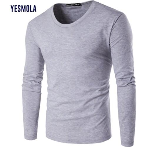 YESMOLA S-5XL Plus Size Men T Shirt Long Sleeve O-neck Solid Full Sleeve Tshirt Men Casual Shirts for Men Fitness Tops Tees