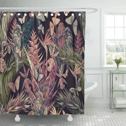 Shower Curtain with Hooks Beautiful Vintage Floral Tropical Palm Leaves Trees Flowers Jungle Leaf Plants Cactus Bathroom