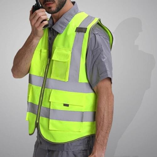 Hi-Vis Safety Vest Fluorescent Reflective Safety Vest High Visibility Striped Jacket Security Waistcoat Warp Knitting Cloth Top
