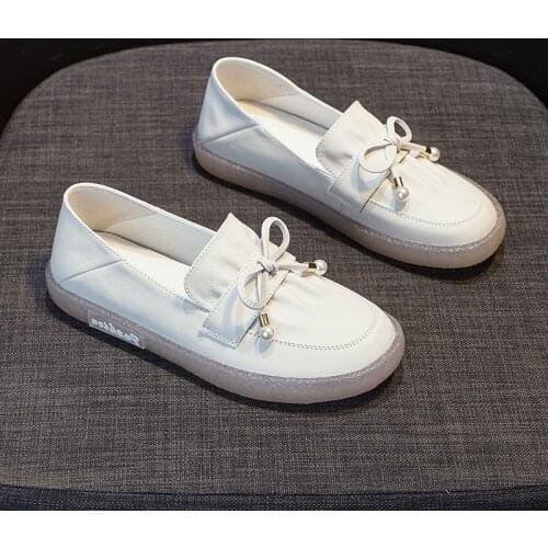 Spring Autumn 2021 Women Ballet Flats Oxford Flat Shoes Soft Leather Shoes Ladies Lace Up White Black Loafers Flats Boat Shoes