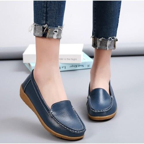 Large Size Leather Womens Shoes Flat Soft Sole Womens Shallow Mouth Breathable Casual Single Shoes