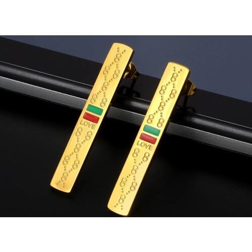 Famous Brand Stainless Steel Stud Earrings Woman 24k Gold Plating Rectangle Trendy Female Earring Rose GOld Color Jewelry Gift