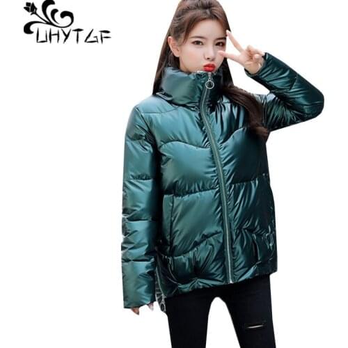 UHYTGF Parker women winter coat fashion shiny down jacket casual warm student short coat thicken plus size jacket outerwear 1774