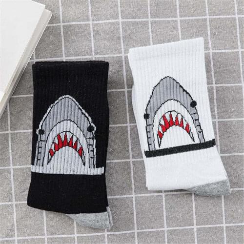 2 Pair/Lot Harajuku Happy Men Socks Hip Hop Funny Mens Meias Women Animal Shark Street Novelty Skateboard Sock Combed Cotton Sox