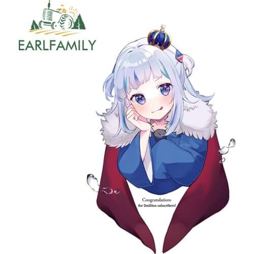 EARLFAMILY 13cmx 8.5cm ForGawr Gura Car Stickers Repair Decals Sunscreen Fashion Car Accessories Waterproof Creative Sticker