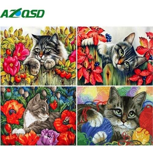 AZQSD DIY Oil Painting By Numbers On Canvas Animal Acrylic Paint Unframe Coloring By Numbers Cat Kits Home Decoration