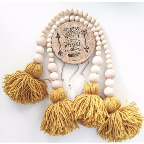 C Nordic Wood Beads With two side Tassel tent decor Wall Hanging Wind Chimes Baby Room Garland Kids wall Decor