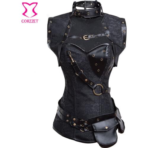 C03A Plus Size Corsets and Bustiers 6XL Steel Boned Corset Waist Trainer Gothic Clothes Steampunk Clothing Bustier Sexy Black