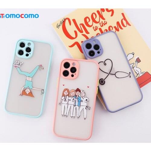 Cartoons Nurse Doctor Camera Lend Protection Phone Case For iPhone 11 12 Pro Max XR XS X 8 7 Plus Matte Shockproof Phone Coque