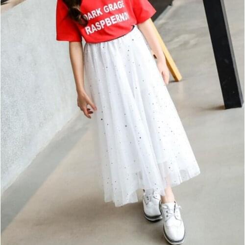 Kids Girls Pleated Mesh Long Skirts Fashion Summer Child Hem Skirts for Teen Girl Bohemian Skirt Black Purple White Maxi Skirts