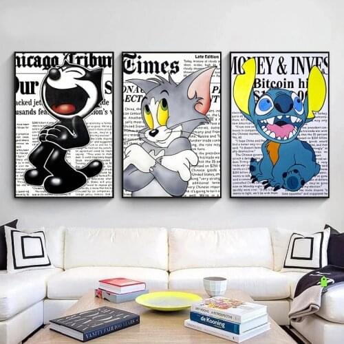 Disney Cute Stitch Canvas Painting Mickey Mouse Posters And Prints Cartoon Picture For Kids Living Room Home Decor No Frame