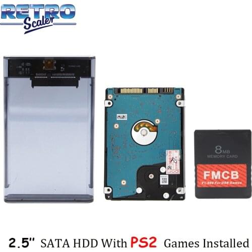 FMCB 8MB/16MB/32MB/64MB for USB games+2.5'SATA Hard Disk 320/500GB/1/2TB with PS2 games Installed +Transparent Black Case