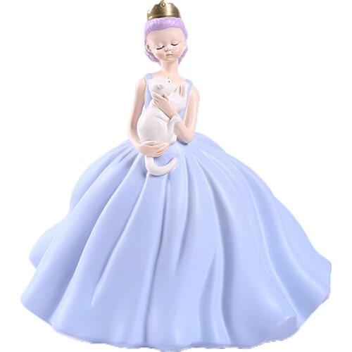 [HHT] Nordic Resin Cute Princess Sculpture Desk Ornaments Beauty Girl Holding Cat Home Decoration TV Wine Cabinet Decor