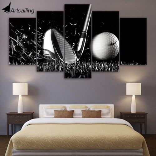 Canvas Paintings Printed 5 Pieces Golf Still life black and white Wall Art Canvas Pictures For Living Room Home Decor CU-1408B