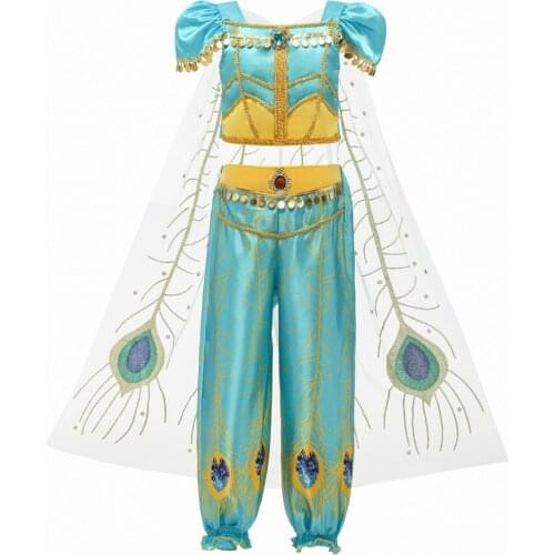 Fashion girl set cartoon Jasmine princess cosplay tops pants set for 3-10years girls child kids cool outerwear clothes set