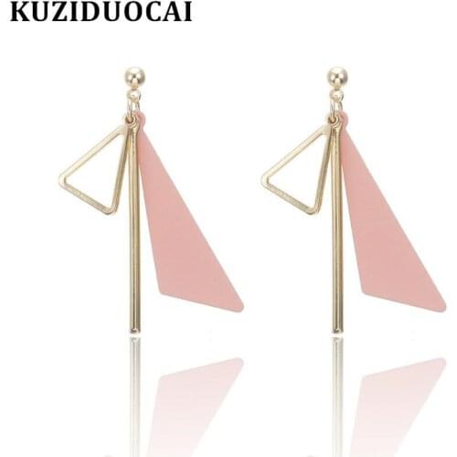 Kuziduocai New Fashion Jewelry Punk Geometric Triangle Dangle Metal Cylinder Statement Drop Earrings For Women Pendientes E-1923