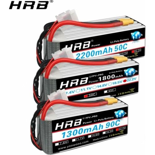 HRB 6S Lipo Battery 22.2V 1800mah 1300mah 2200mah 1500mah FPV Drone Battery with XT60 EC3 Connector for Jet Airplane helicopter