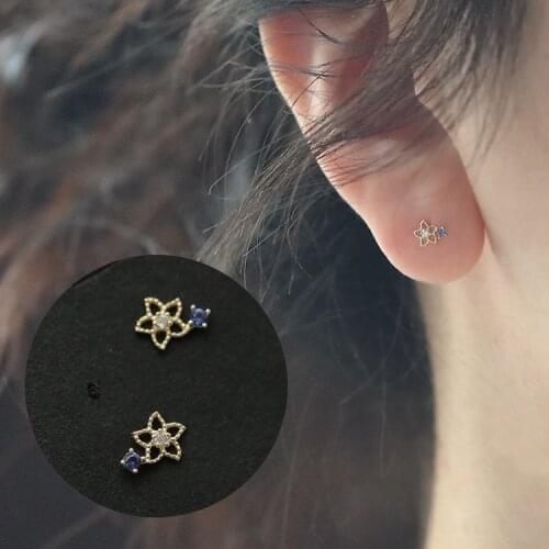 Cute Female Crystal Small Blue Stone Earrings 925 Sterling Silver Gold Stud Earrings For Women Vintage Flower Wedding Earrings