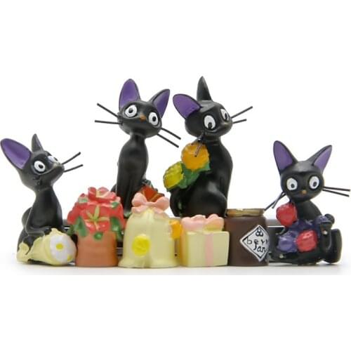 Black Cat Miniature Fairy Garden Home Decoration Kiki Kitten Wind Chimes Flowers Craft Micro Landscape Decor DIY Accessories Toy