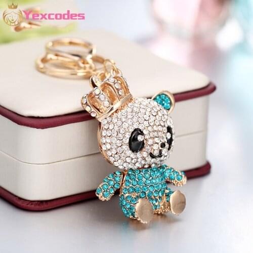 Yexcodes Fashion Cute Little Rhinestone Panda Bag Car Keychain key Chain Men And Women Couple Pendant Gift Direct Sale