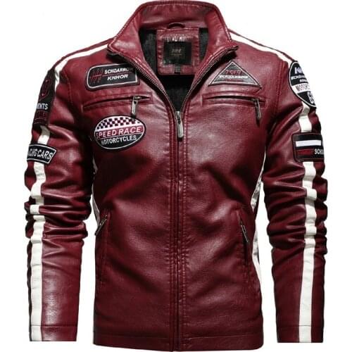 Mens Motorcycle Jacket 2021 Autumn Winter Men New PU Leather Jackets Casual Embroidery Biker Bomber Coat Zipper Fleece Overcoat