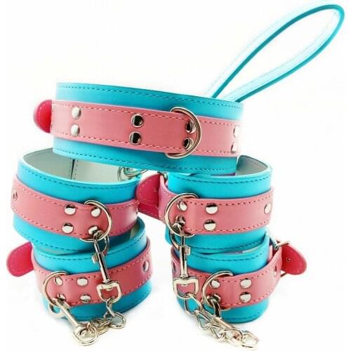 Adjustable PU Leather Handcuffs Ankle Cuff Collar Bdsm Toys Bondage Equipment Sex Toys Restraints Exotic Accessories Adult Toys