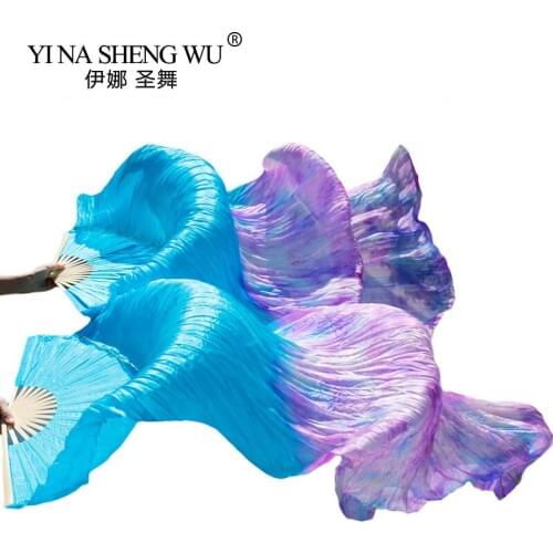 Real Silk/Imitation Silk Belly Dance Fans Handmade Tie Dyed Silk Dance Fans Multicolor Unisex Belly Dance Long Silk Fans