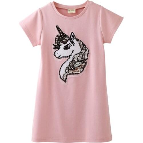 2019 childrens new childrens short-sleeved unicorn girls dress princess dress childrens dress