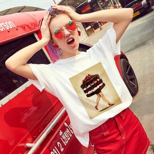 2019 New summer cake printed t shirt women Harajuku Thin section t-shirt female top fashion personality hipster tshirt clothing