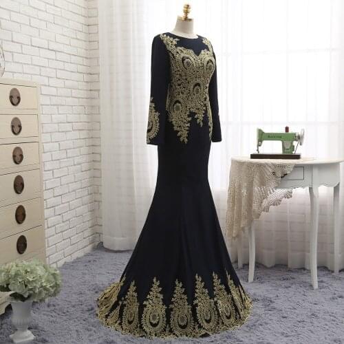 New Muslim Cheap Dresses 2019 Mermaid Long Sleeves Chiffon Appliques Lace Elegant Long Elegant New Gown Dress