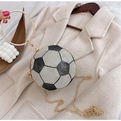 NEW Luxury Diamond Basketball Clutch Bags for Women Football Shape Wedding Party Purse and Handbag Gold Silver Evening Bag