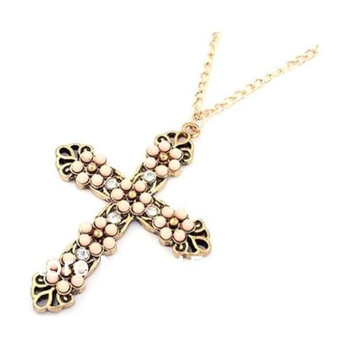 Couple style Diamante catholic cross necklace costume jewelry