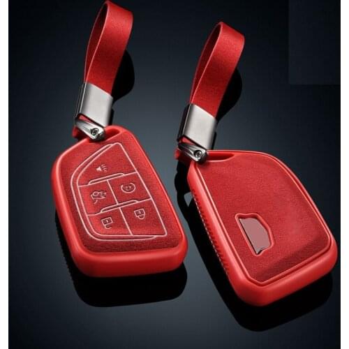 Plastic+Leather Car Key Case Cover for Cadillac CT5 2019 2020 5Button Smart Remote Car Key