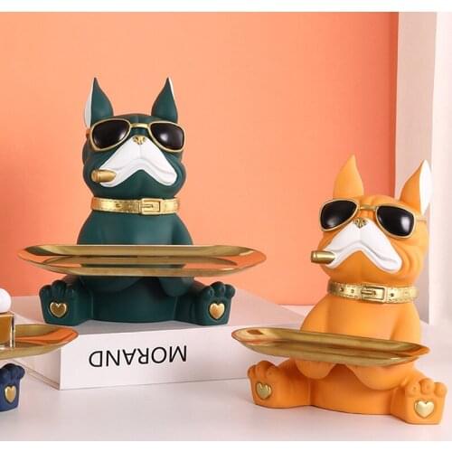 Resin Bulldog Statue Cat Dog Tray Figurines Home Animal Storage Box Decorative Keys Candy Storage Basket Decoration Crafts