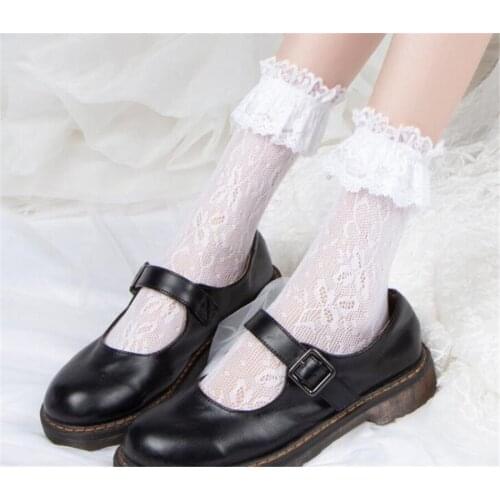 Sexy Lace Floral Socks Women lolita Socks Lace Ruffle Soft Pleats Elastic Fishnet Short Ankle Socks D355