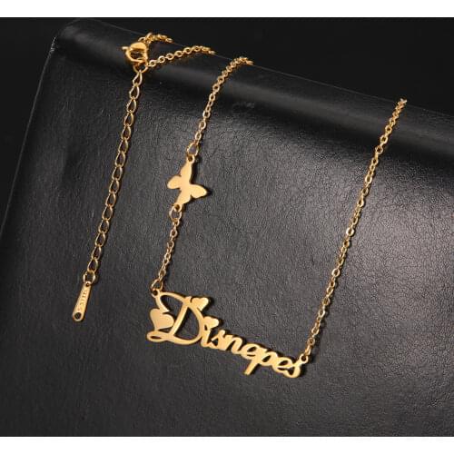 Sipuris Customized Name Necklace Butterfly Personality Stainless Steel Letter Necklace For Women Fashion Jewelry Girlfriend Gift
