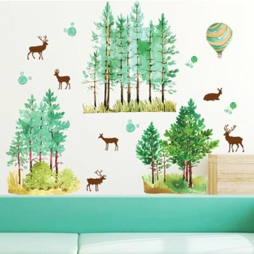 Nordic Forest Elk Wall Stickers Tree Living Room Bedroom Decor TV Backdrop Wall Plant Decals Removable Home Decor